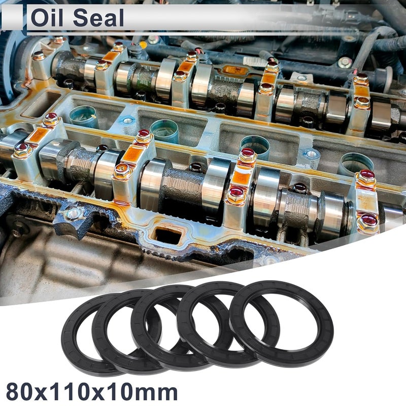 RATCHROLL Universal Oil Seal TC Double Lip W Steel Spring Seal Ring Rotary Shaft Seal 80x110x10mm High Pressure NBR Rubber Black 5 Pcs - Image 2